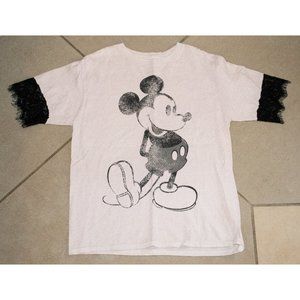 Light Pink Mickey Mouse Lace Sleeve Tshirt